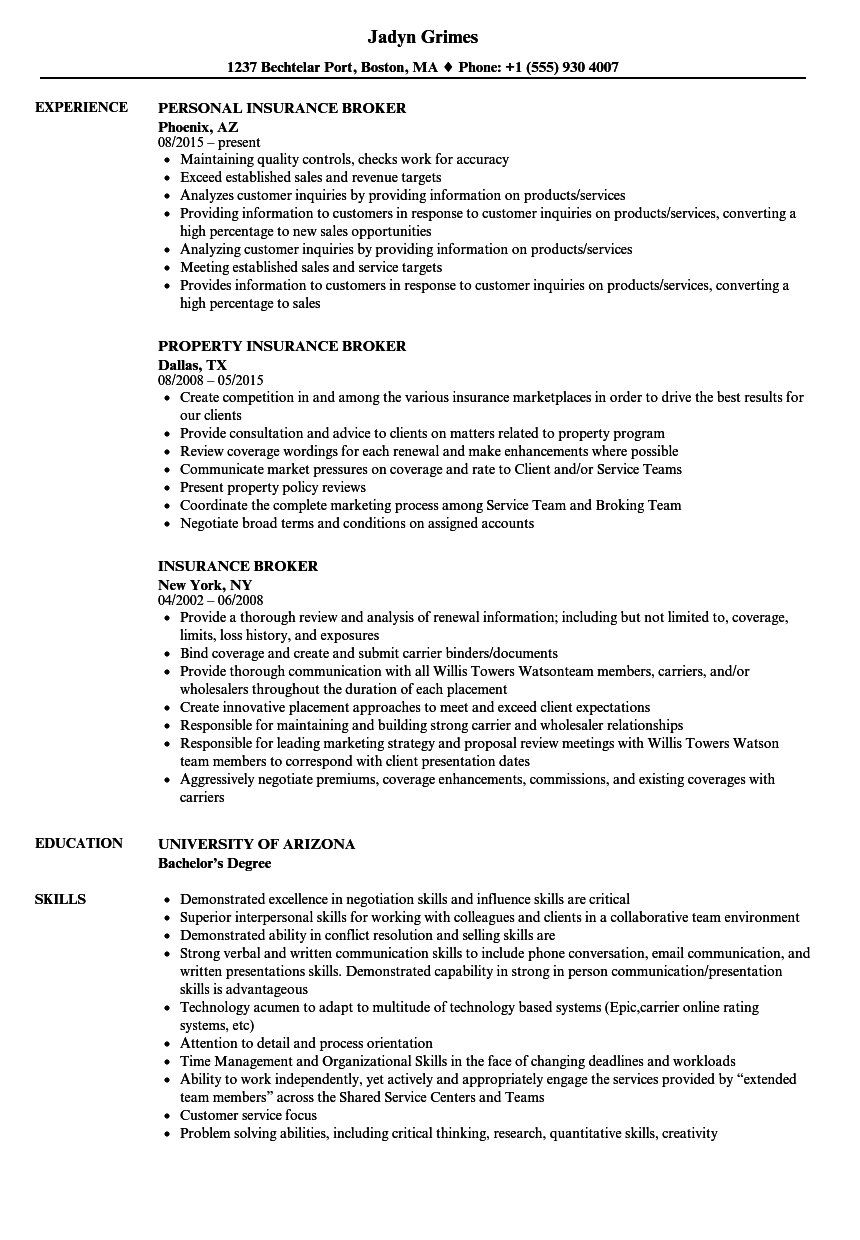 insurance broker resume samples | velvet jobs