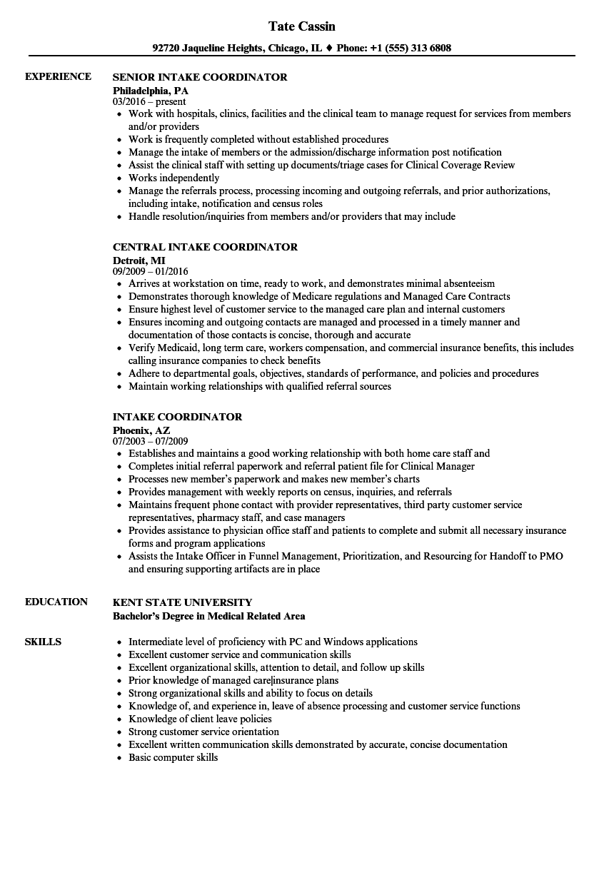 Intake Coordinator Resume JohnHoehne Blog
