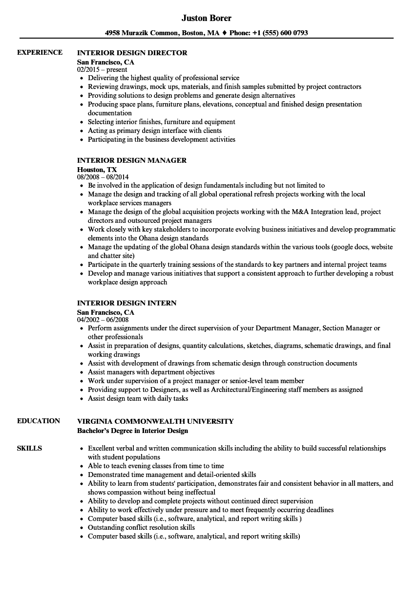 Interior Design Resume Samples Velvet Jobs