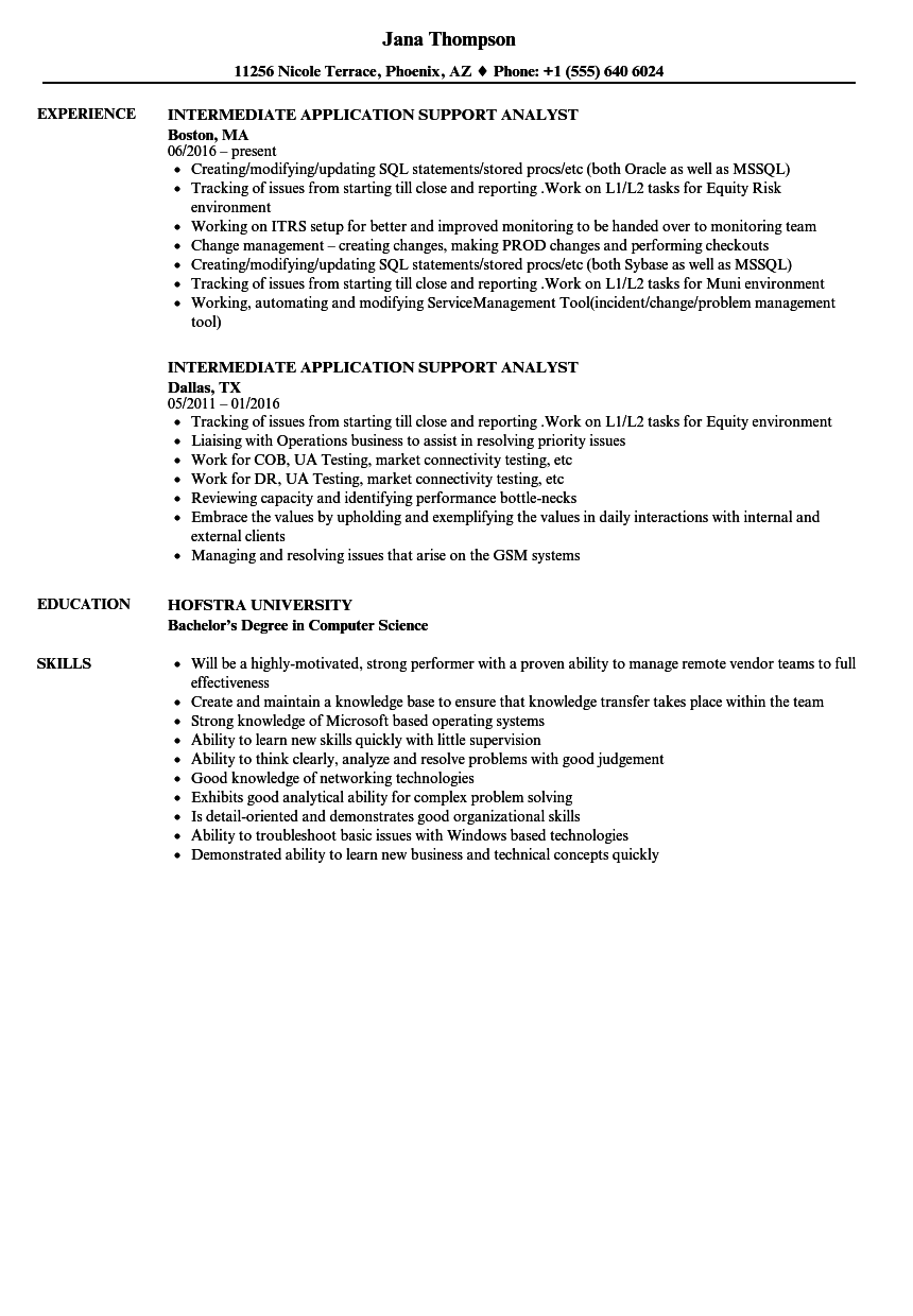 intermediate application support analyst resume samples application support analyst resume sample