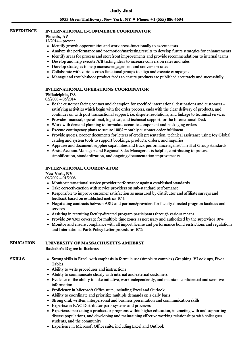 resume sample for international