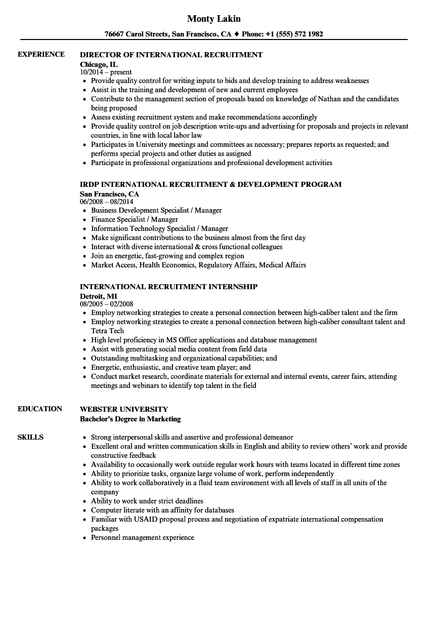 resume sample for international jobs