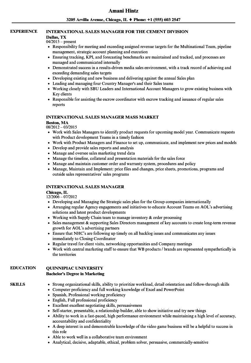 International Sales Manager Resume Samples  Velvet Jobs