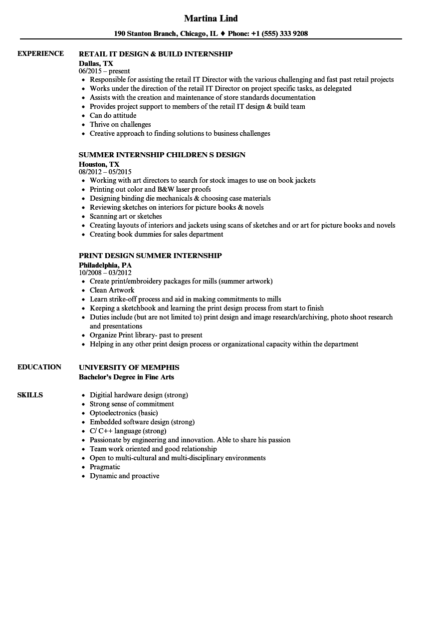 internship design resume samples