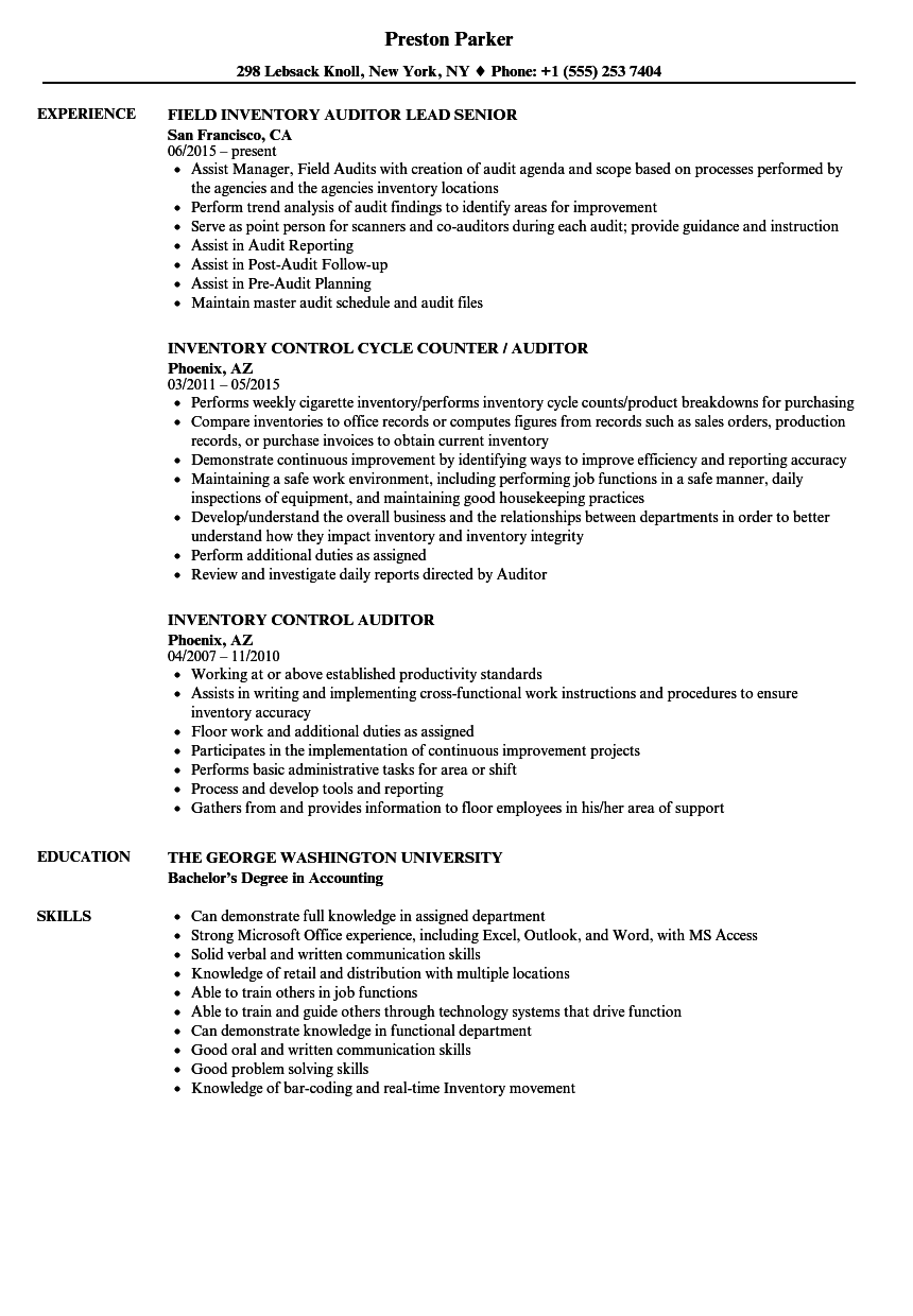 Inventory Auditor Resume Samples  Velvet Jobs