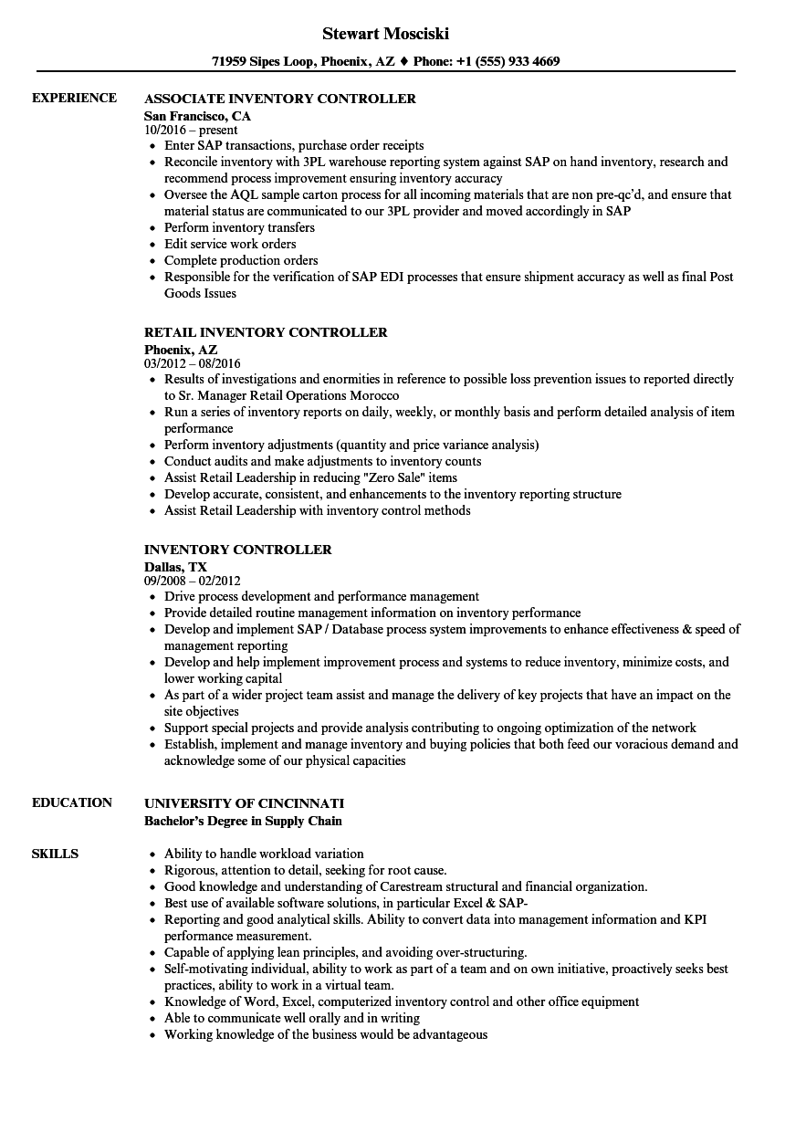 inventory controller job description resume