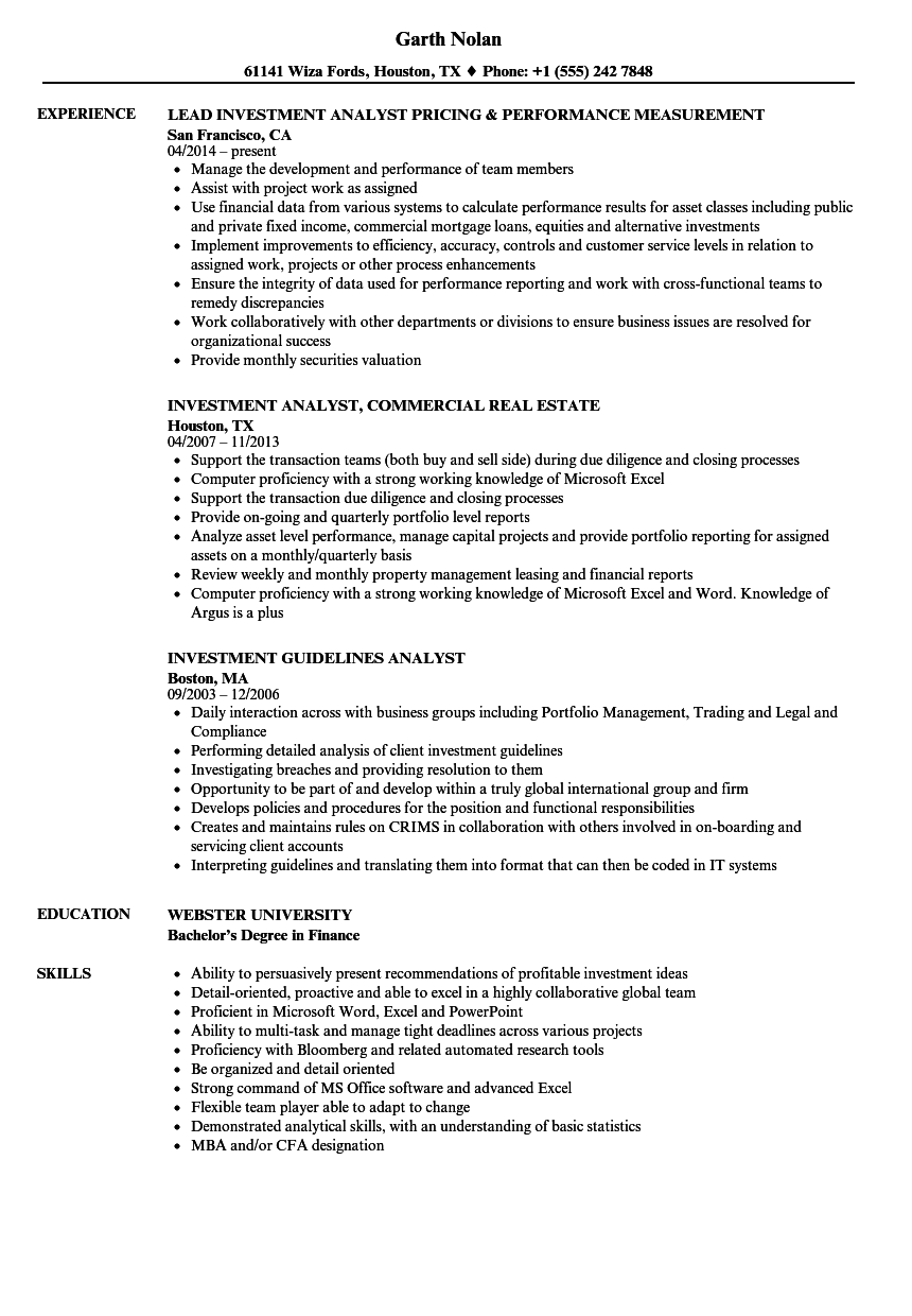 investment analyst duties and responsibilities