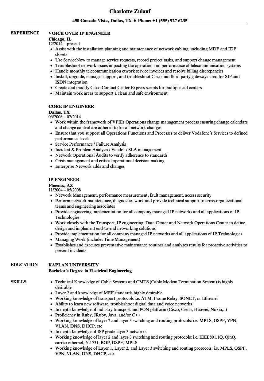 Ip Engineer Resume Samples Velvet Jobs