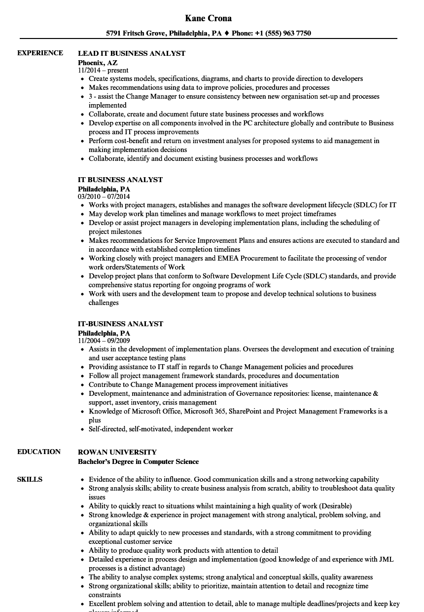 IT Business Analyst Resume Samples | Velvet Jobs