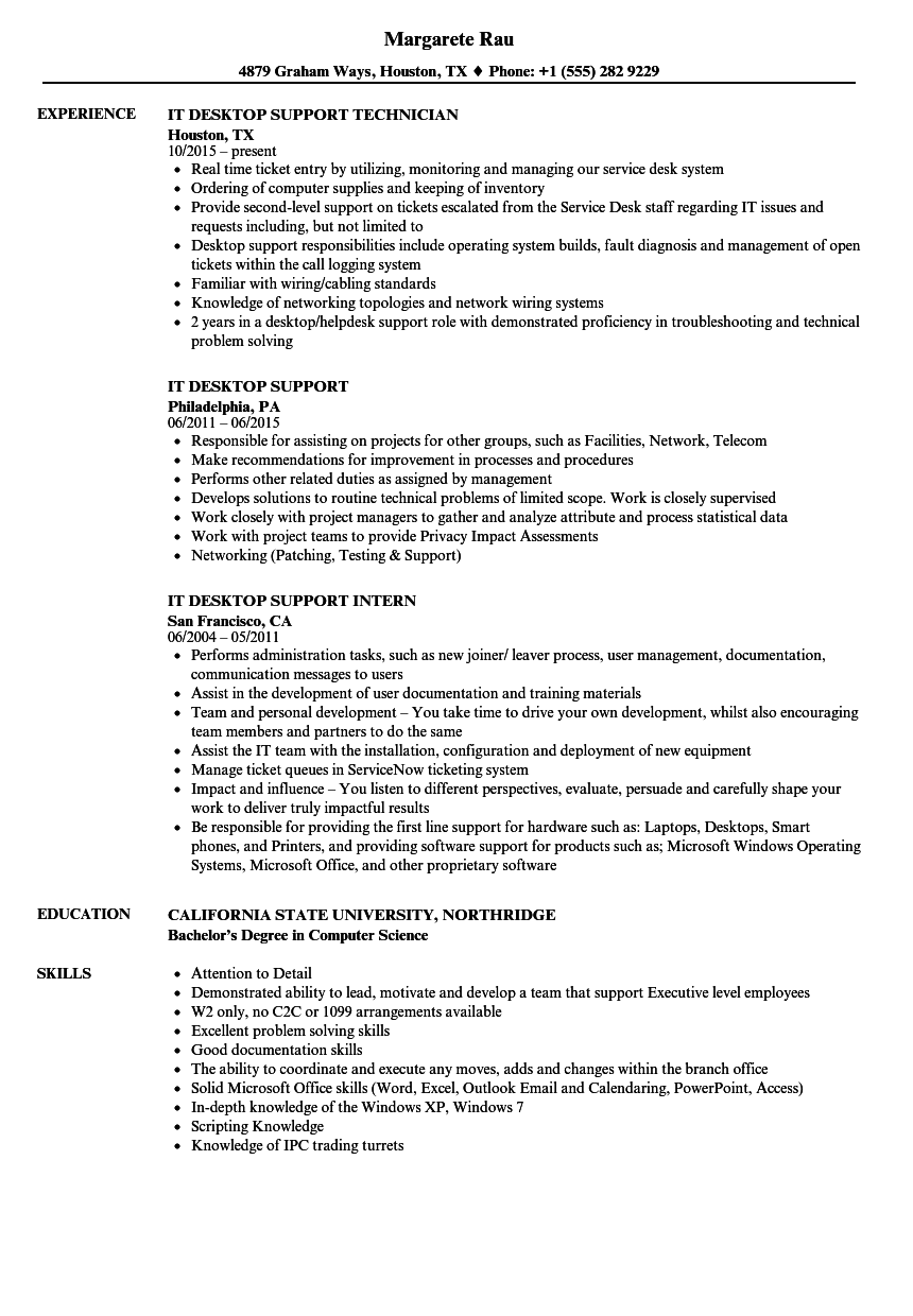 desktop support level 2 resume