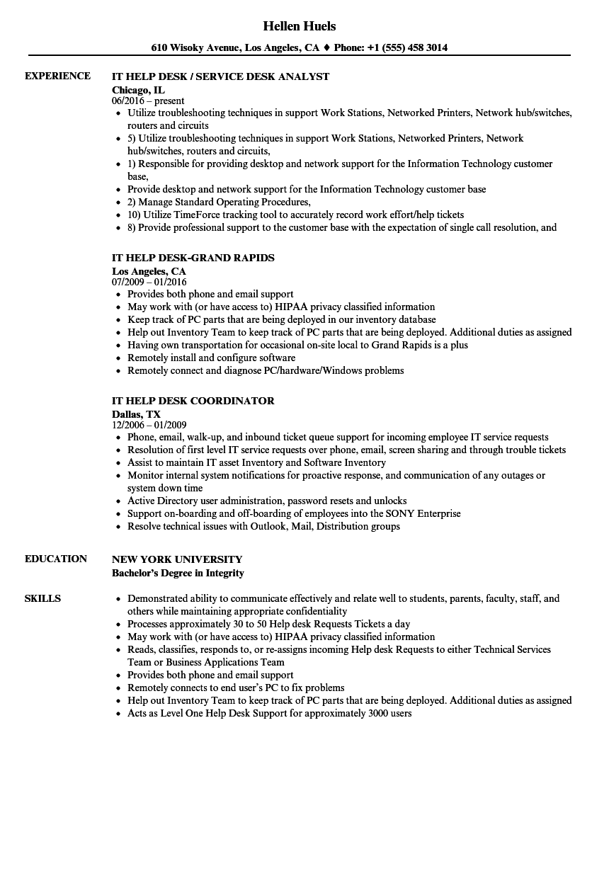 helpdesk skills for resume