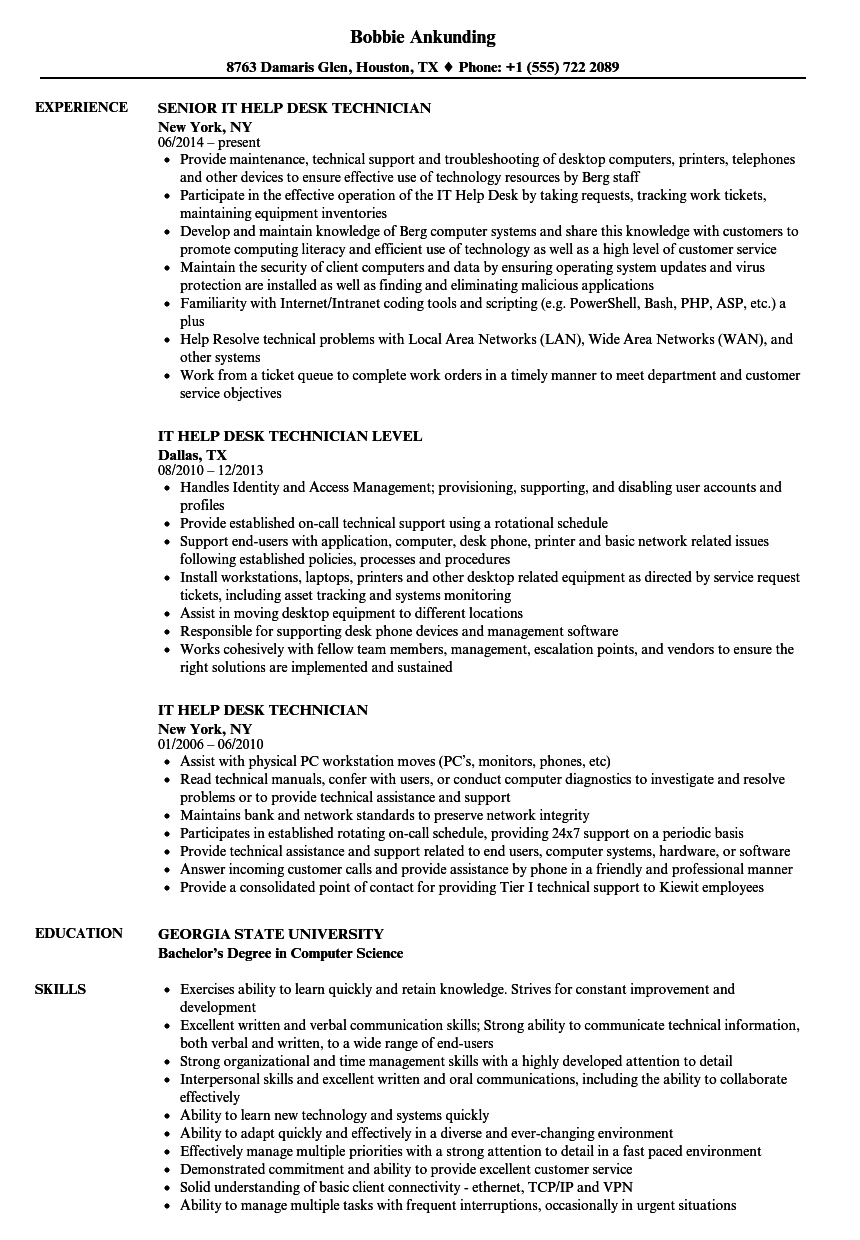 service desk technician resume