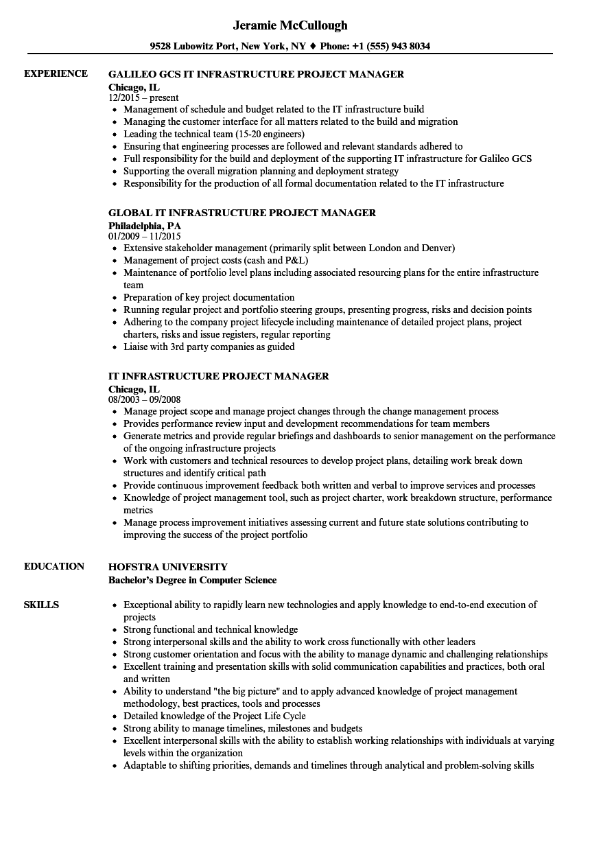 network infrastructure project manager resume