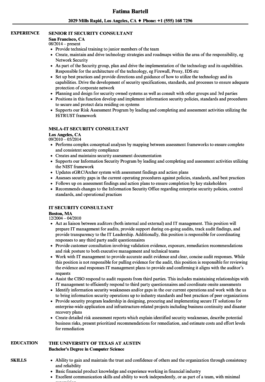 IT Security Consultant Resume Samples | Velvet Jobs