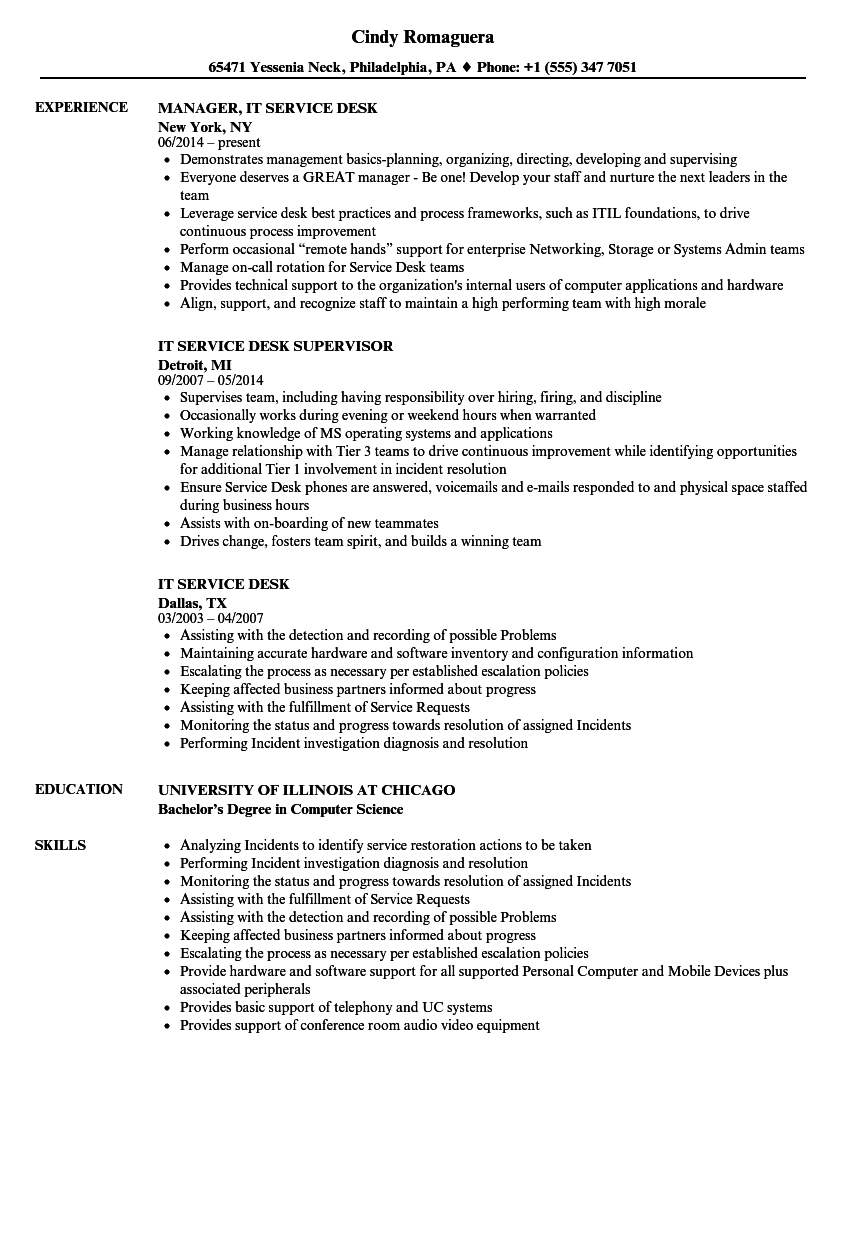 service desk resume doc