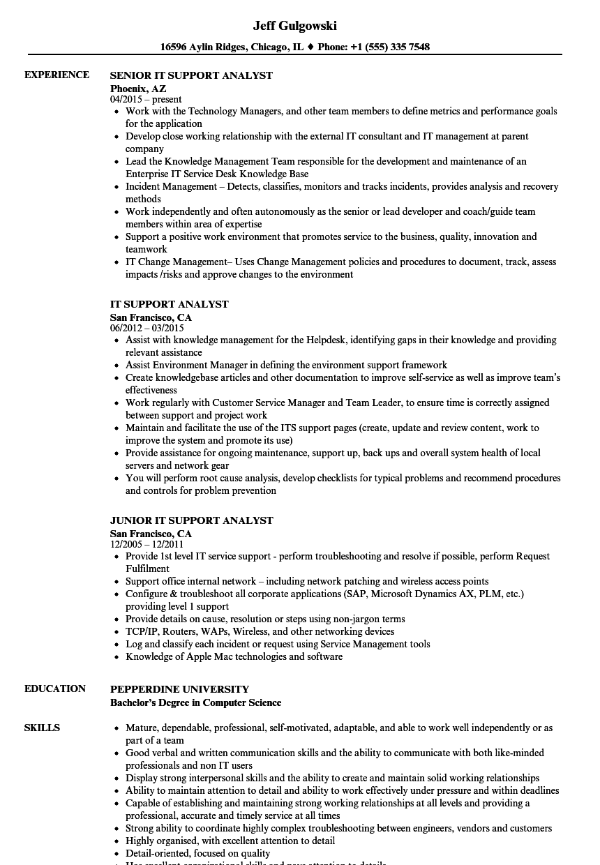 It Support Analyst Resume Samples Velvet Jobs