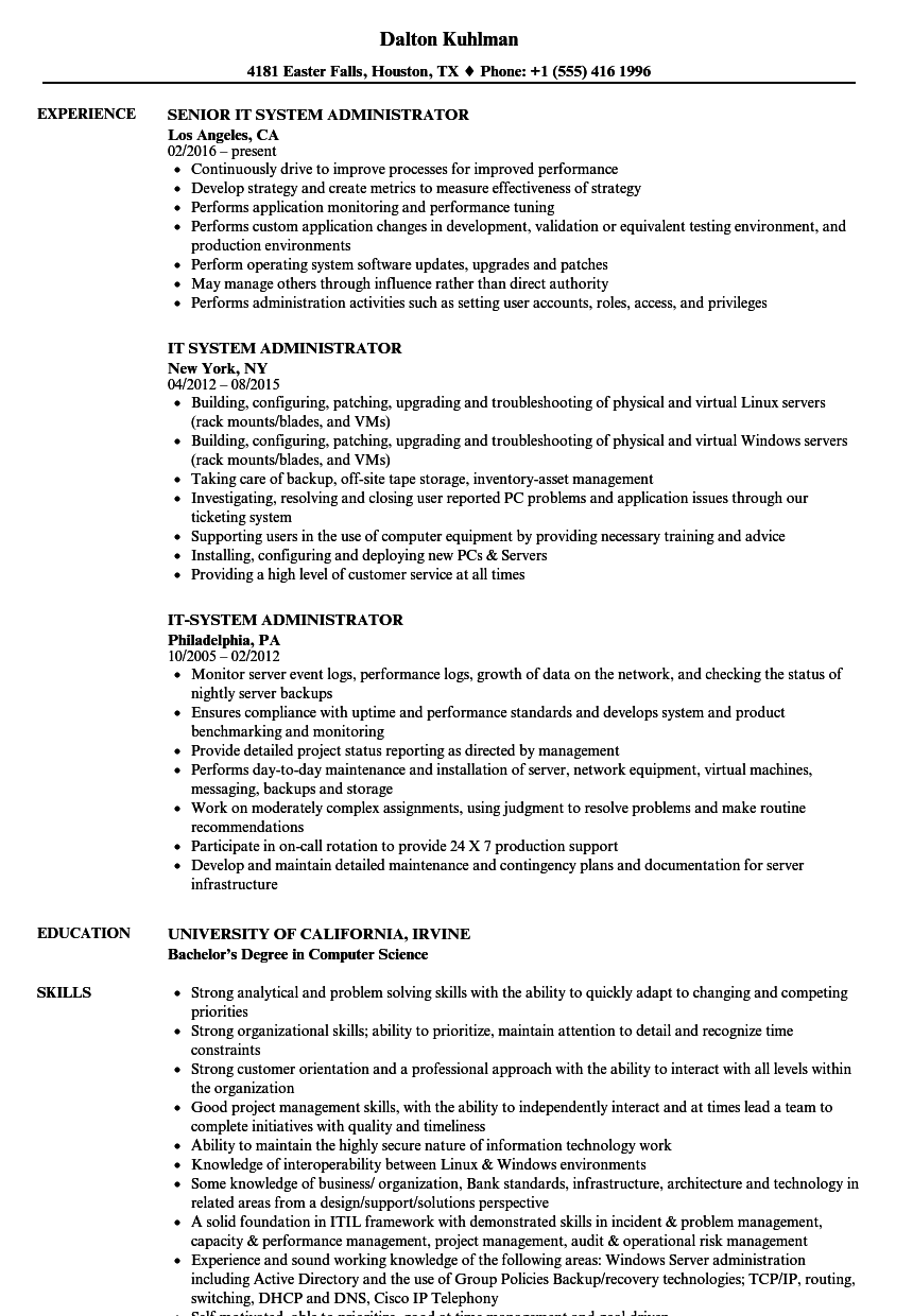 system administrator resume