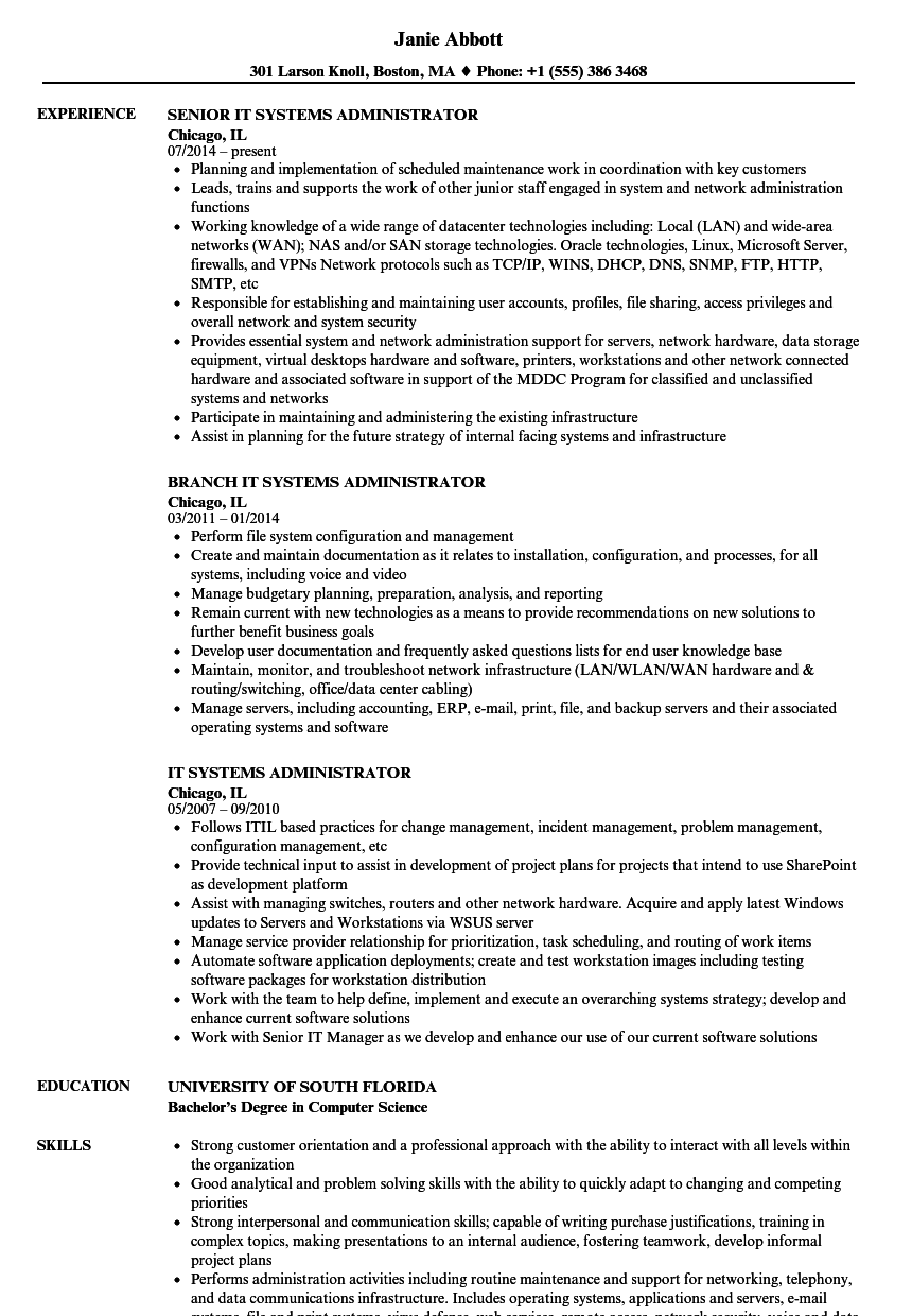 It Systems Administrator Resume Samples Velvet Jobs
