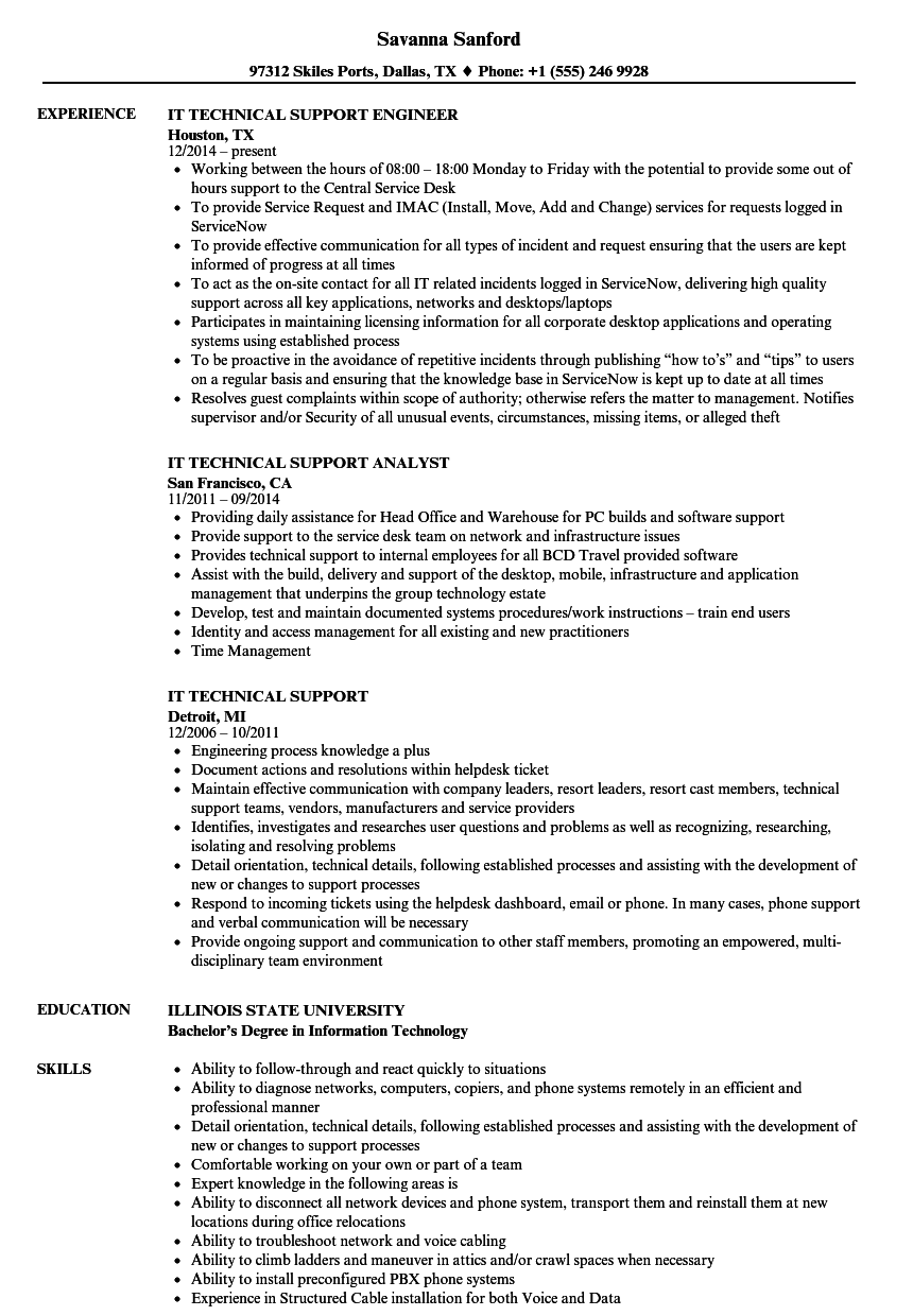 It Technical Support Resume Samples Velvet Jobs