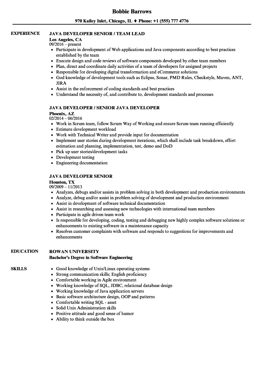 Java Developer Senior Resume Samples Velvet Jobs