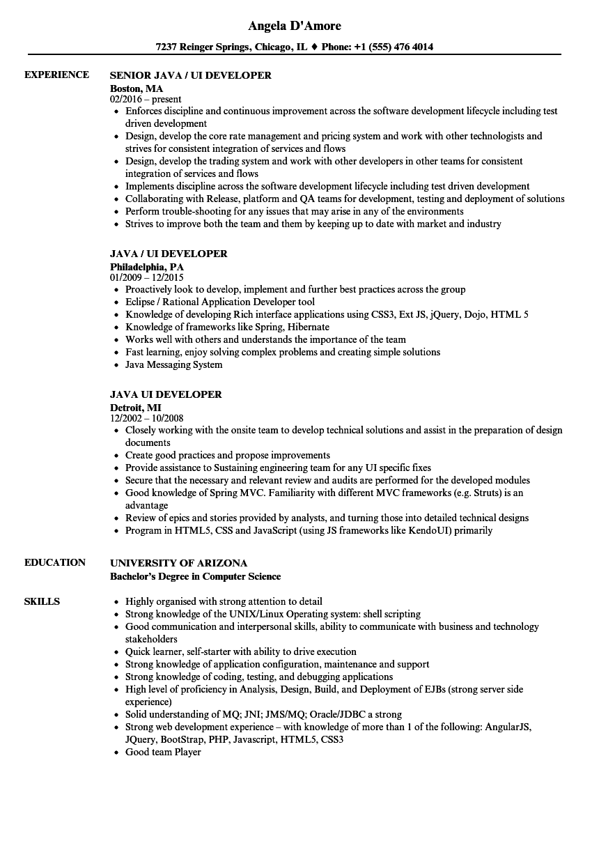 Java UI Developer Resume Samples  Velvet Jobs