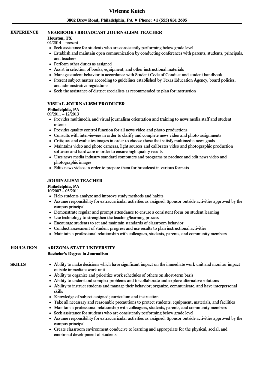 Journalism Resume Samples  Velvet Jobs