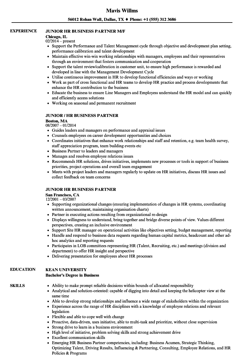 hr business partner resume sample