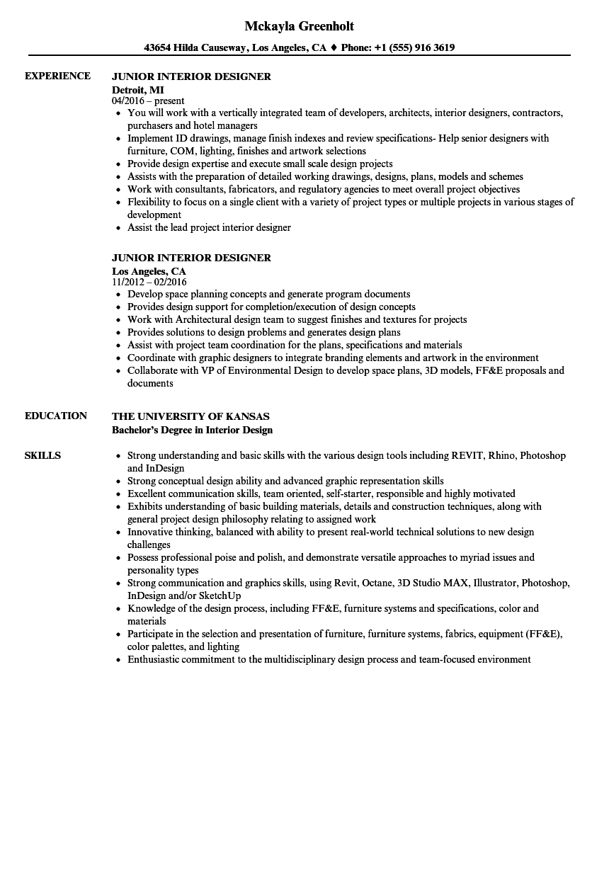 Junior Interior Designer Resume Samples Velvet Jobs