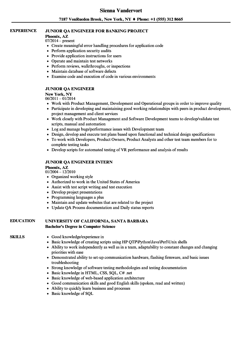 junior qa engineer resume