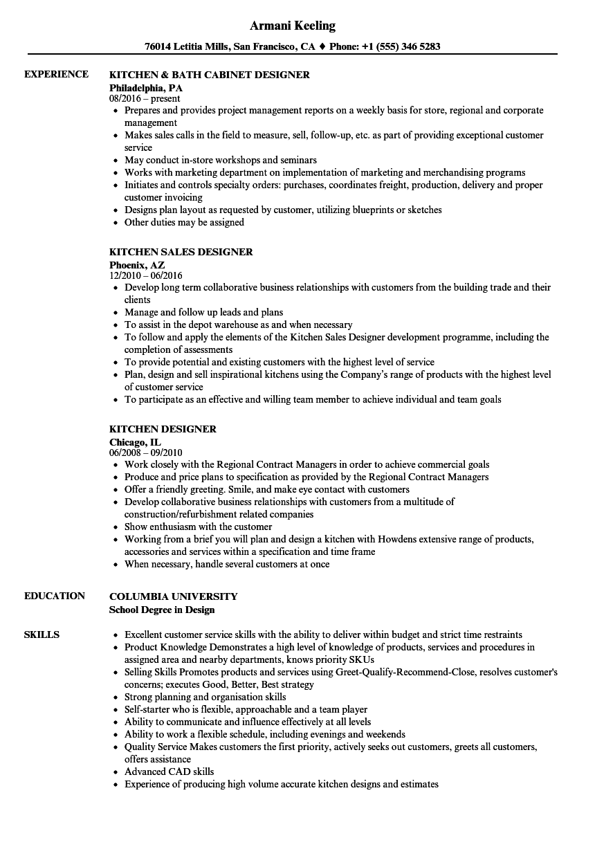  Kitchen Designer Resume Samples Velvet Jobs