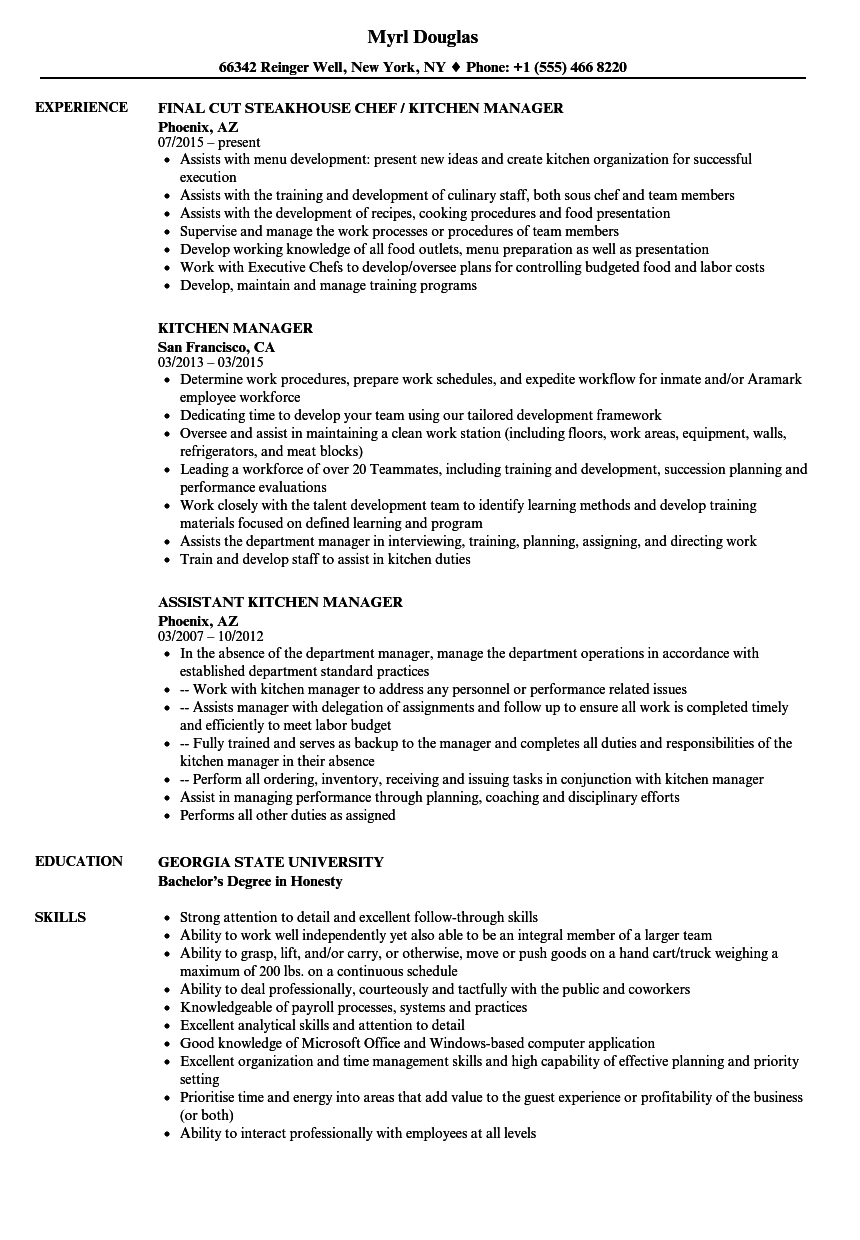 Kitchen Manager Resume Samples Velvet Jobs