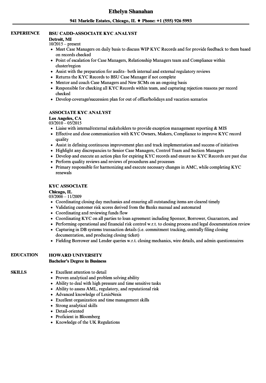 kyc associate resume samples