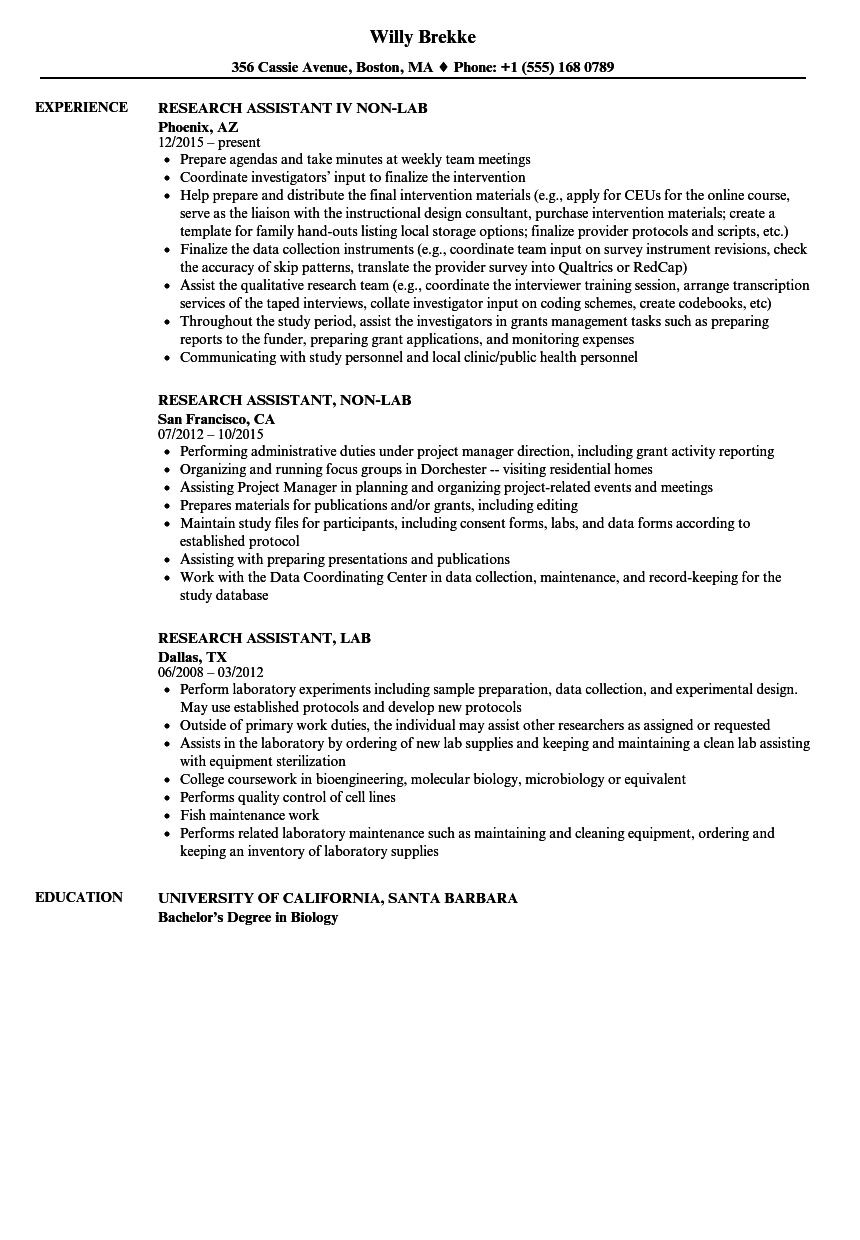 Lab Research Assistant Resume Samples  Velvet Jobs