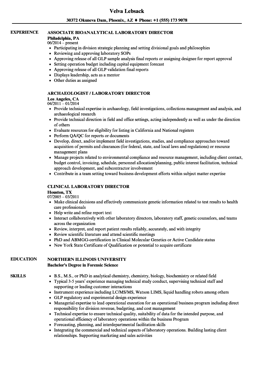 Laboratory Director Resume Samples | Velvet Jobs