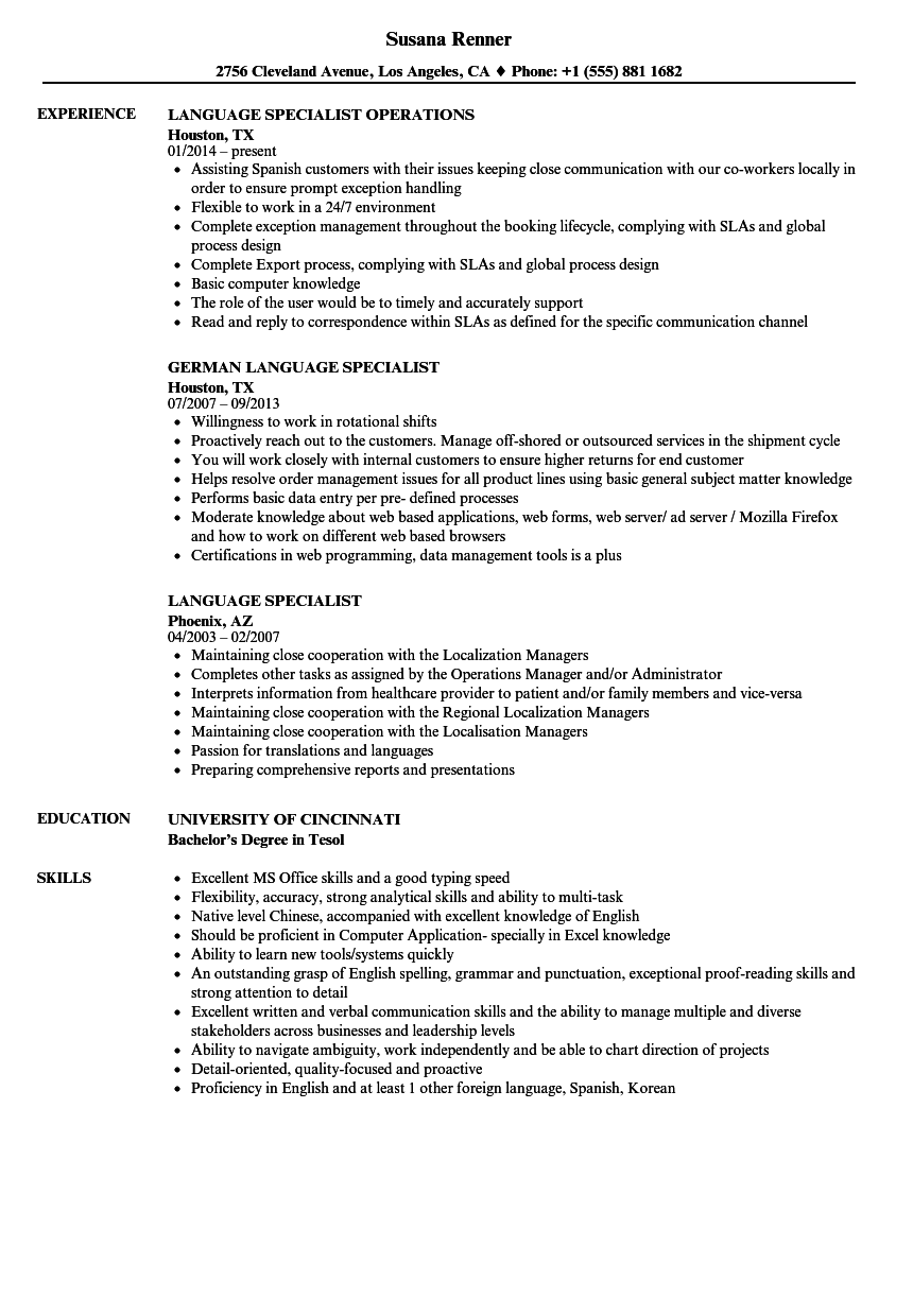 resume language skills written spoken