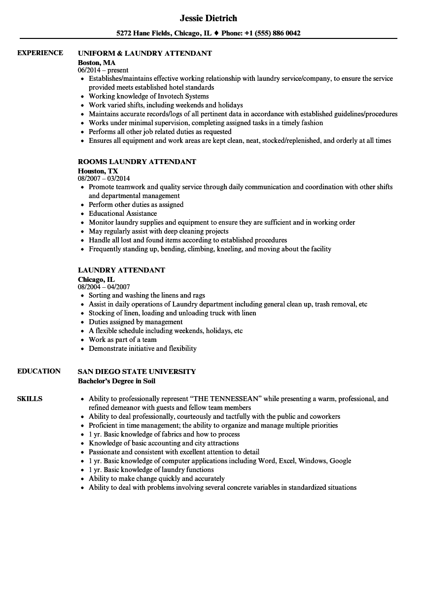 Laundry Attendant Resume Samples | Velvet Jobs