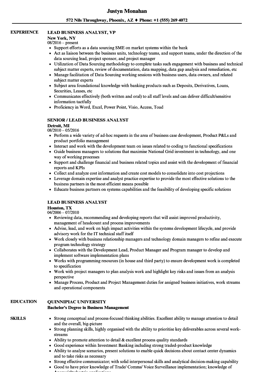 Business analyst resume examples