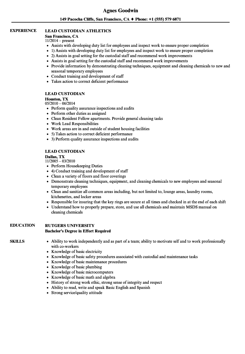 Custodian Resume Template