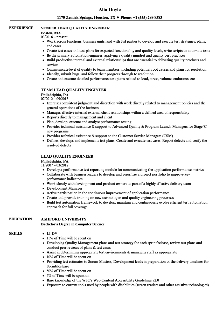 Sample Resume Quality Management