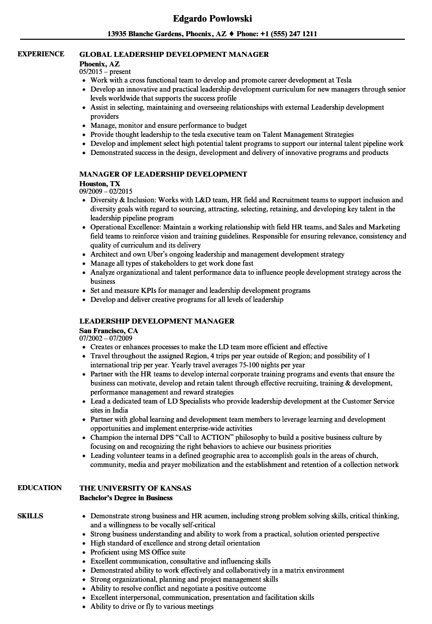 resume leadership example