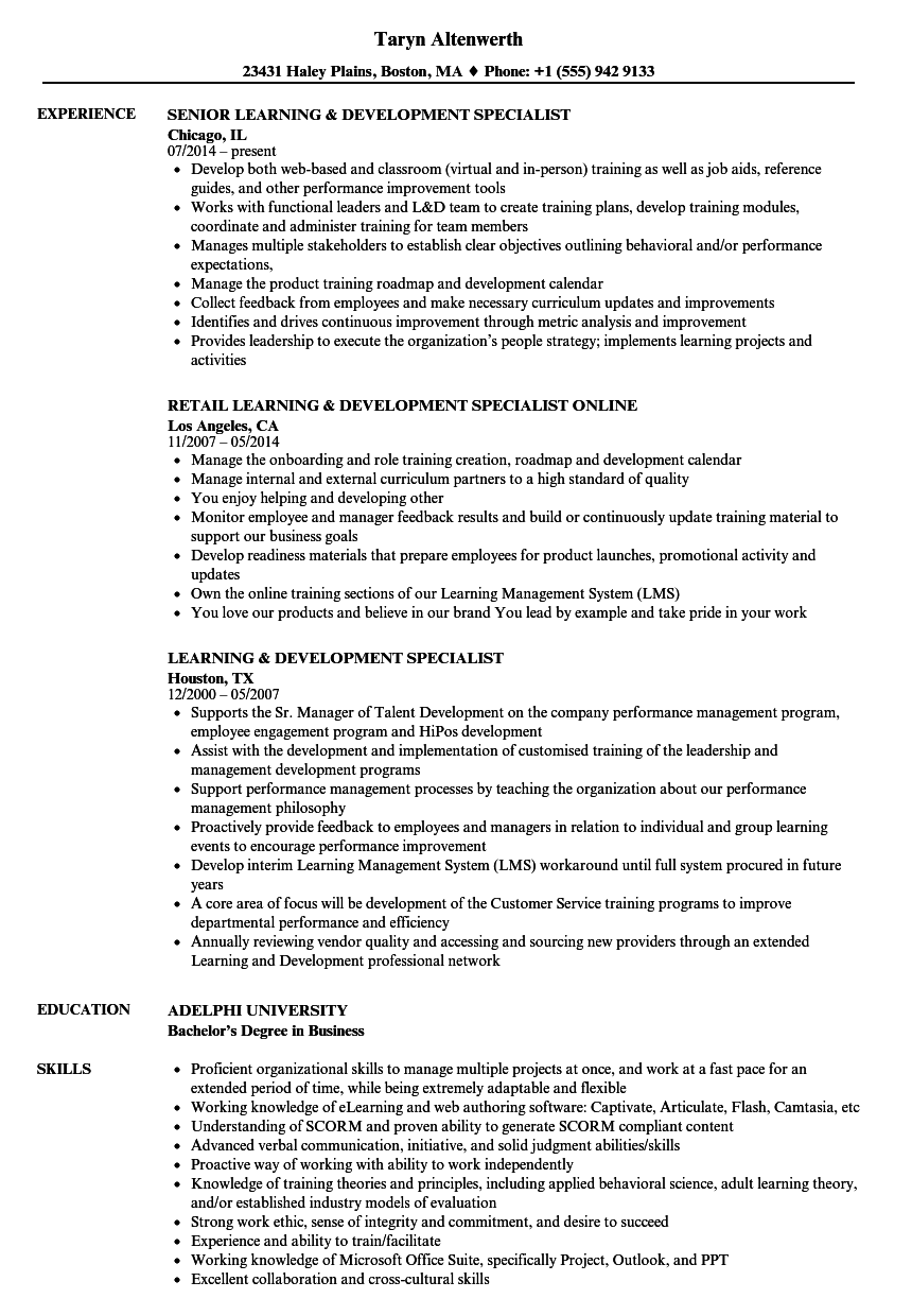 sample resume for director of learning and development