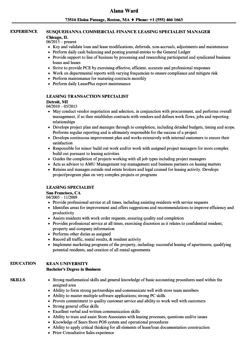 leasing professional resume examples