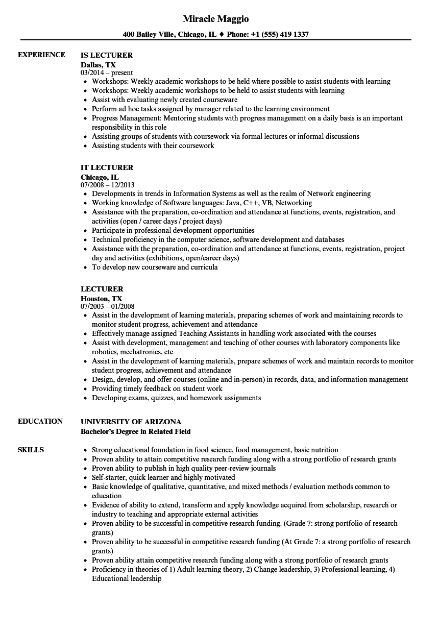 Sample Resume University Lecturer Assistant Lecturer CV Template
