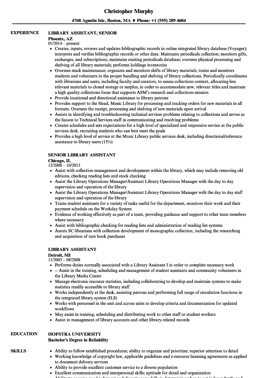 library assistant job description for resume