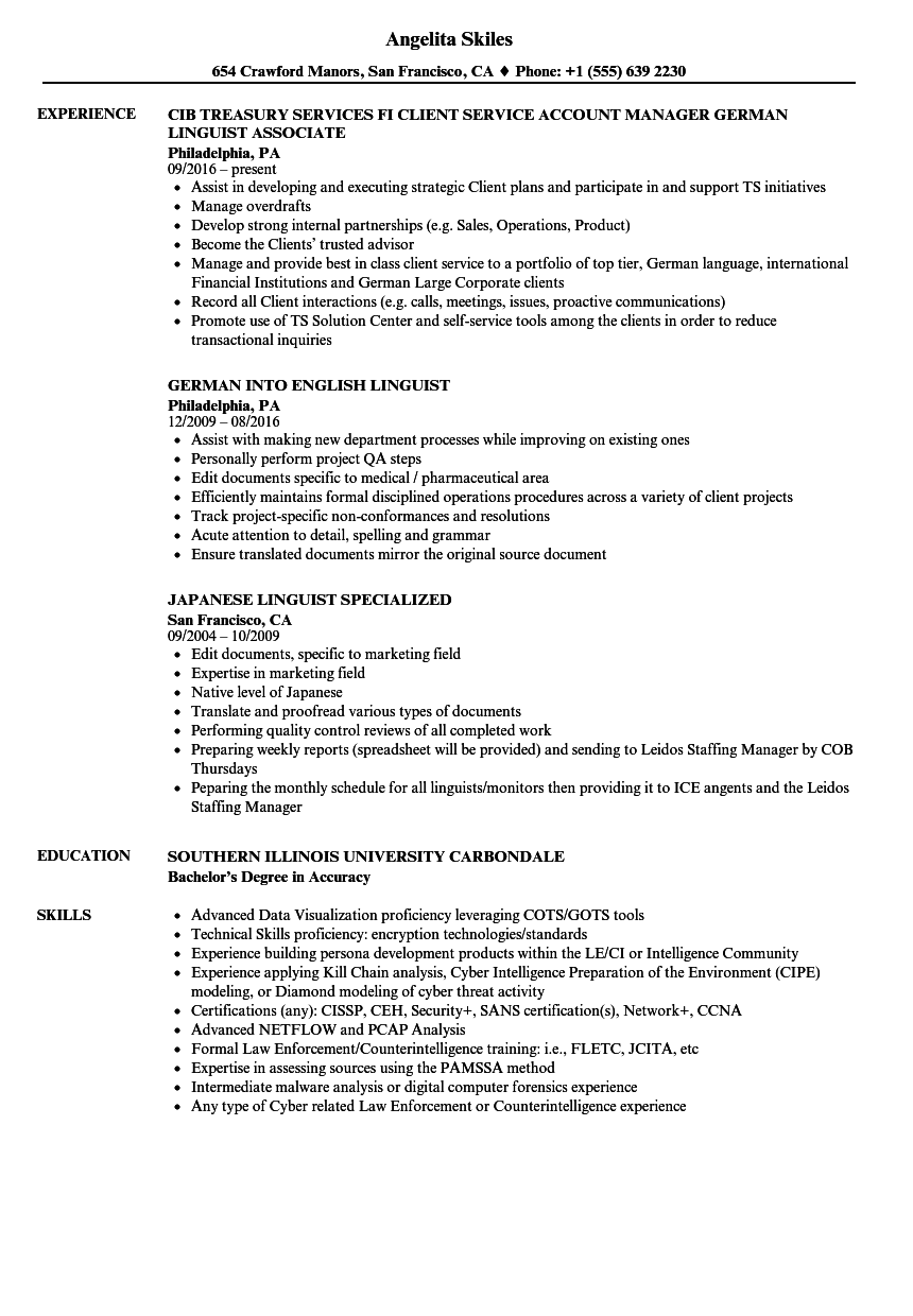 Linguist Resume Samples  Velvet Jobs