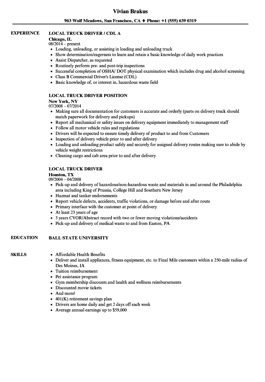 local truck driver resume samples