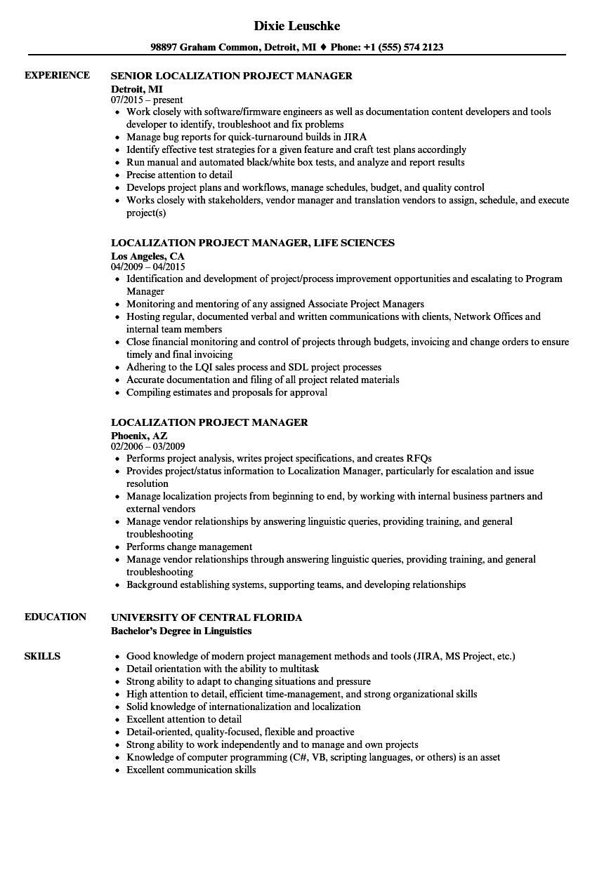 Localization Project Manager Resume Samples | Velvet Jobs