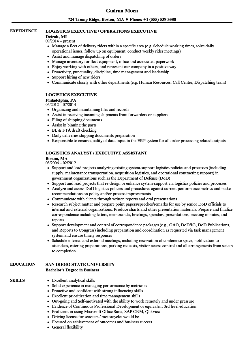 Roles and responsibilities of logistics executive pdf