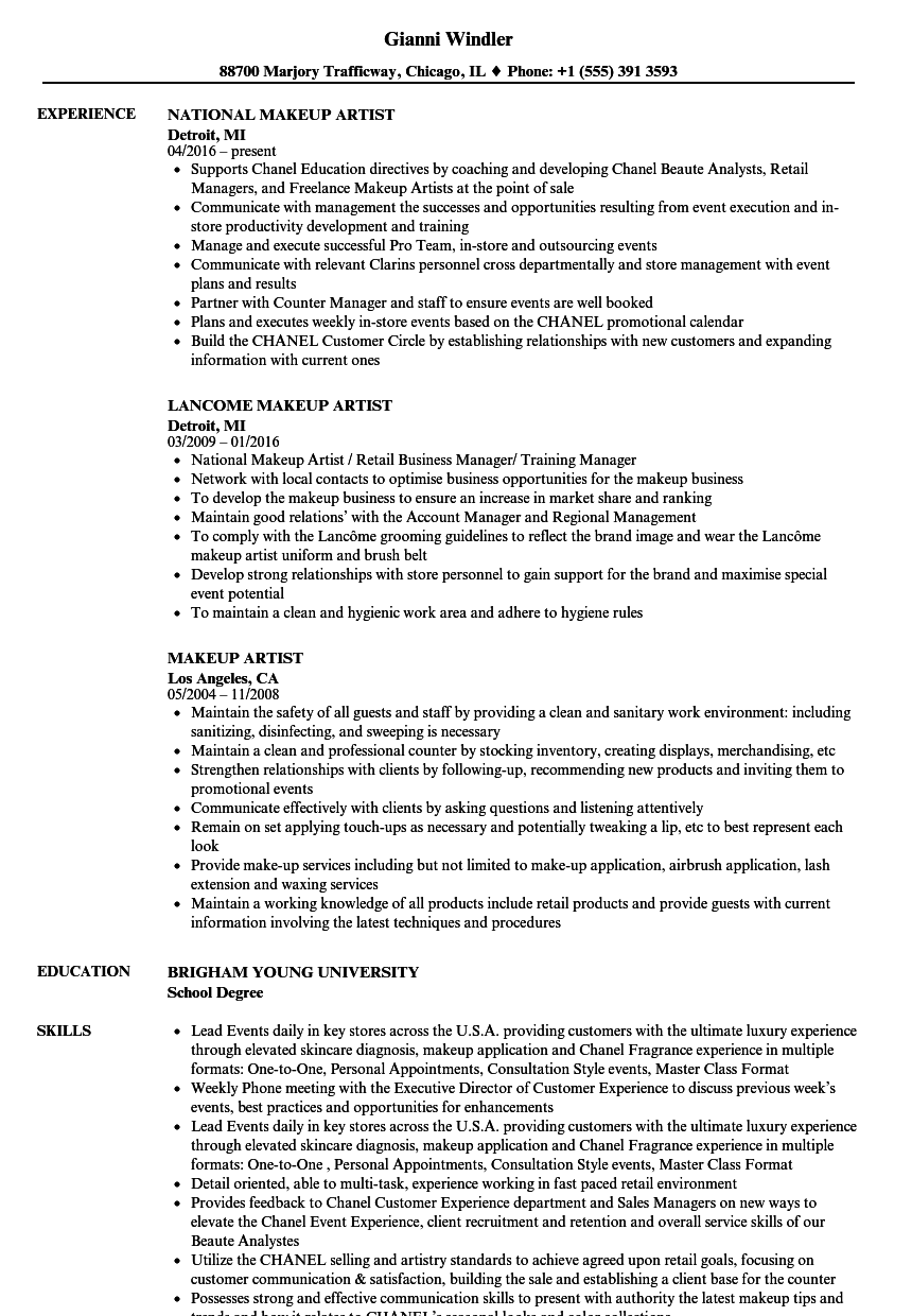 Makeup Artist Resume Samples Velvet Jobs