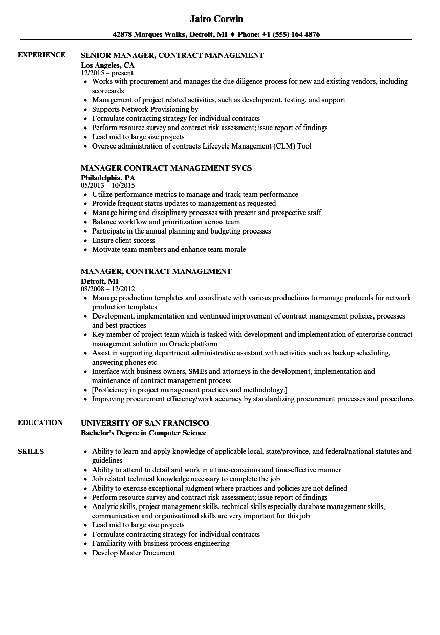 manager  contract management resume samples